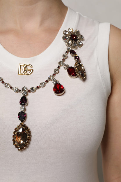 Dolce &amp; Gabbana – Weißes Tanktop aus Baumwolle mit Logo und Kristallverzierung