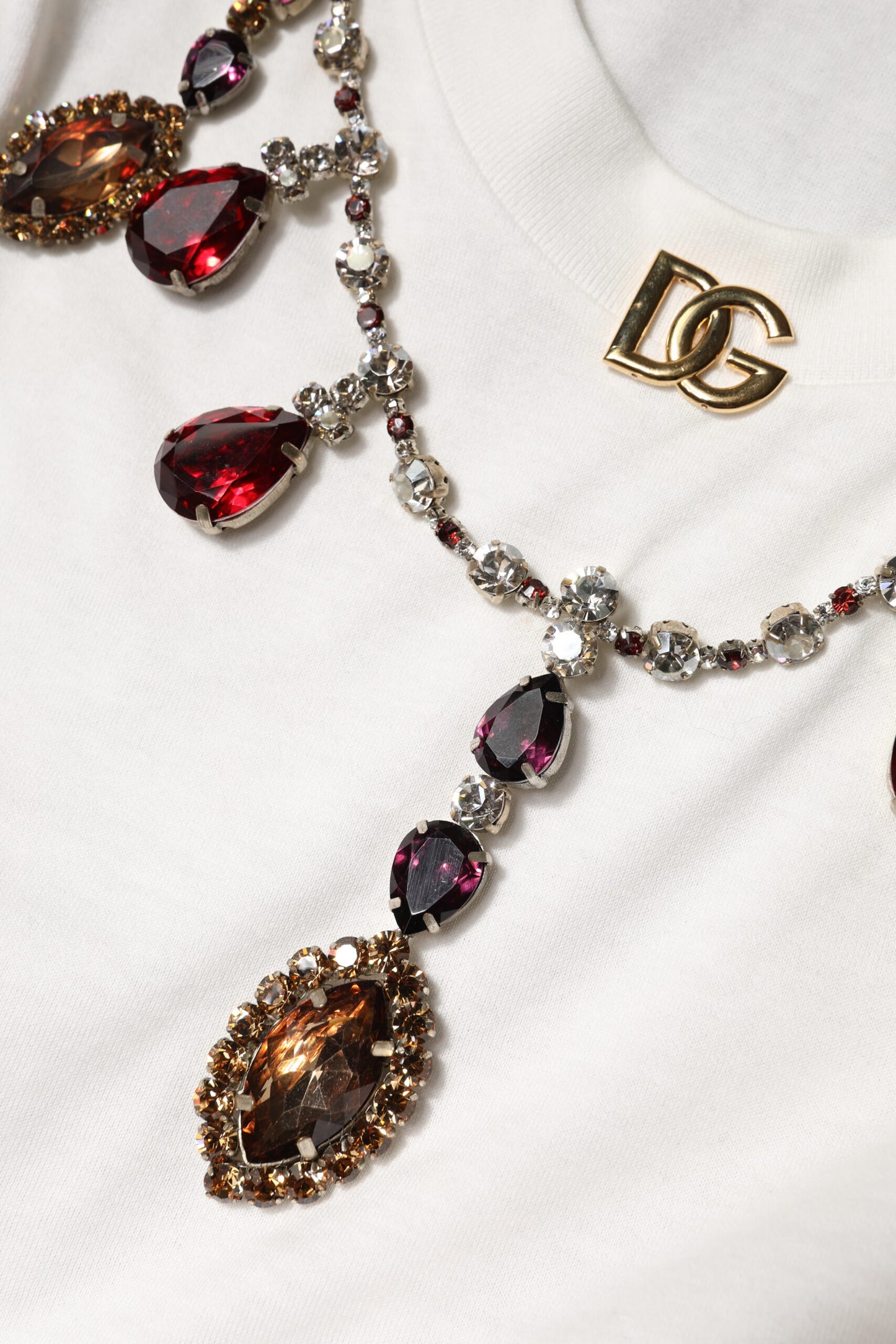 Dolce &amp; Gabbana – Weißes Tanktop aus Baumwolle mit Logo und Kristallverzierung