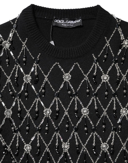 Dolce & Gabbana Black Cashmere Embellished Long Sleeves Top