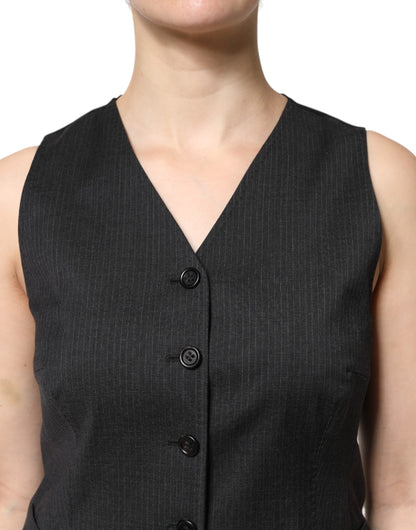 Dolce & Gabbana Black Striped Button Down Sleeveless Vest Top