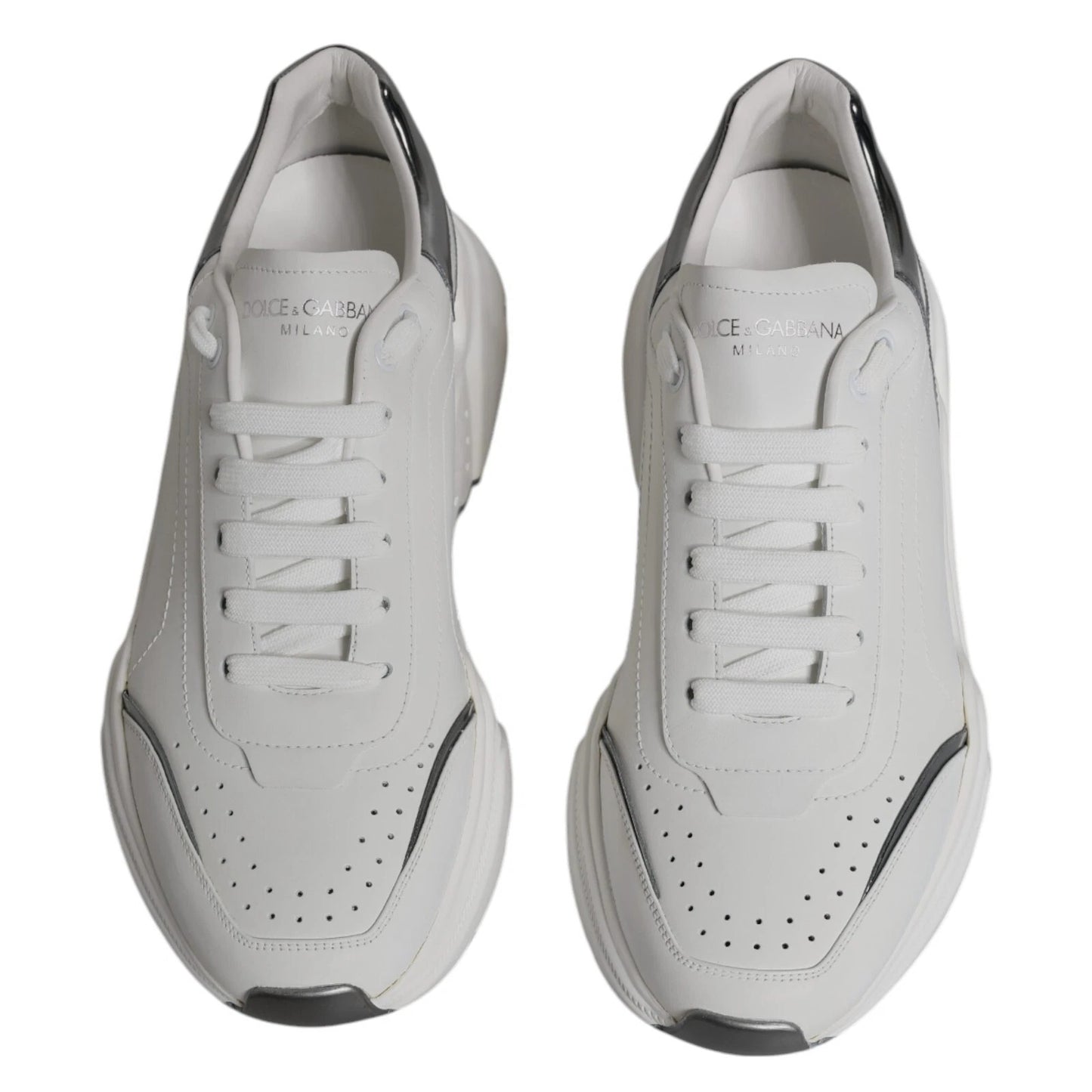 Dolce &amp; Gabbana – Daymaster – Sneaker aus Leder in Weiß und Silber