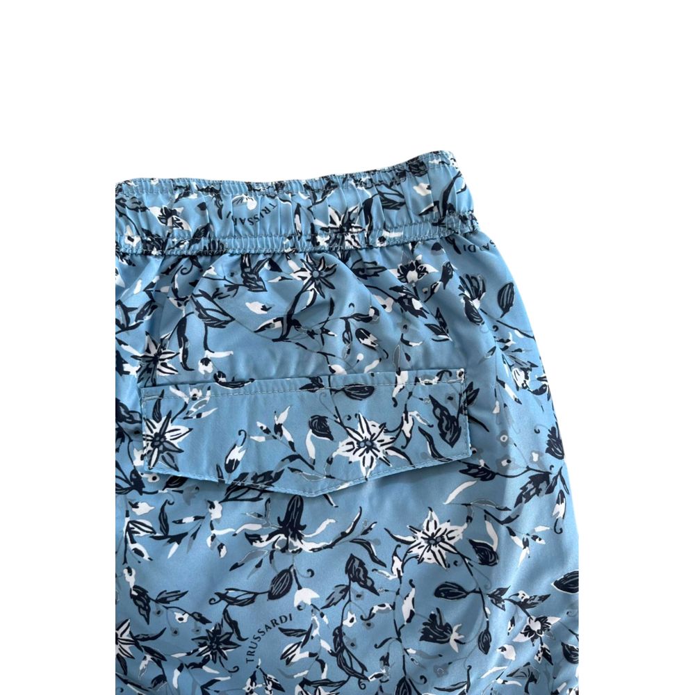 Trussardi Beachwear Hellblaue Polyester-Badeshorts für Herren
