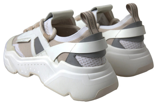 Dolce &amp; Gabbana Sneakers Weiß Beige Leder Sport DAYMASTER Schuhe