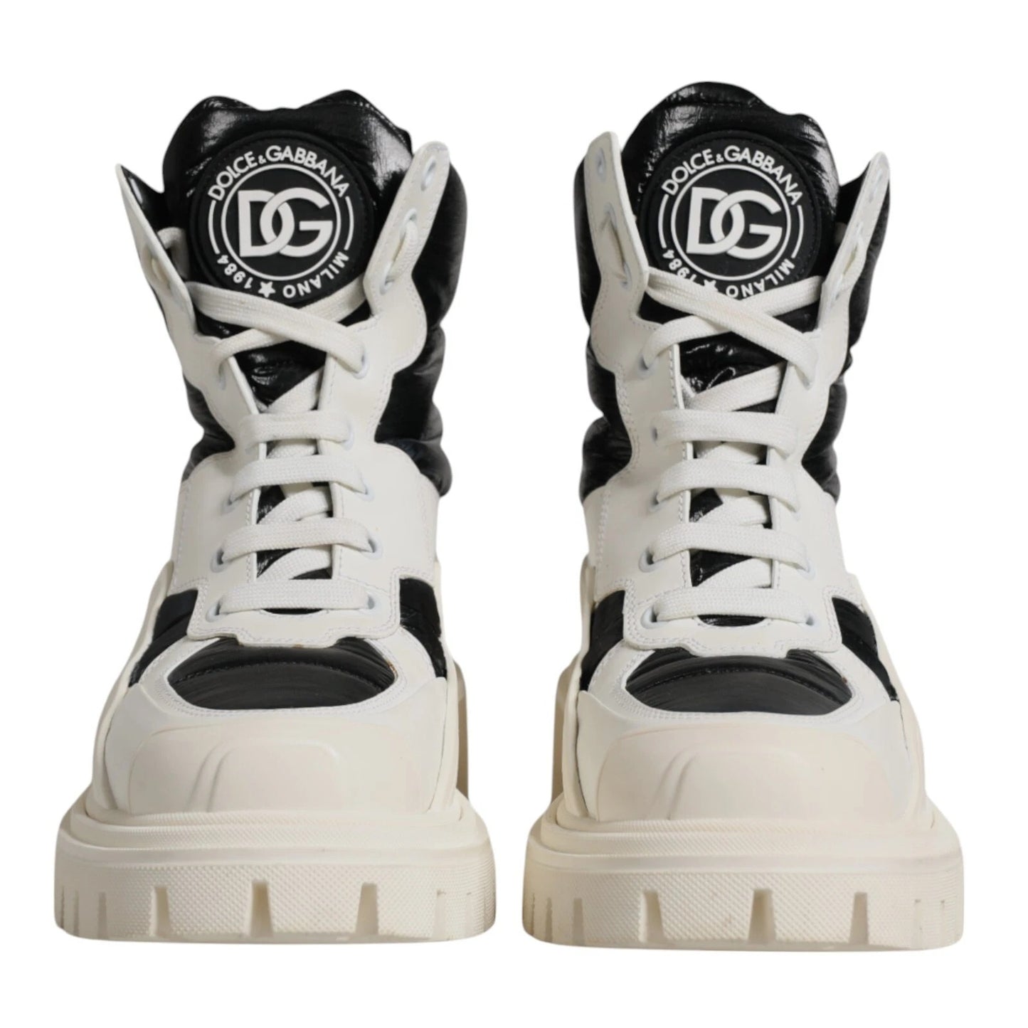 Dolce &amp; Gabbana – Weiße, gepolsterte Schnürstiefel mit halbhohem Schaft