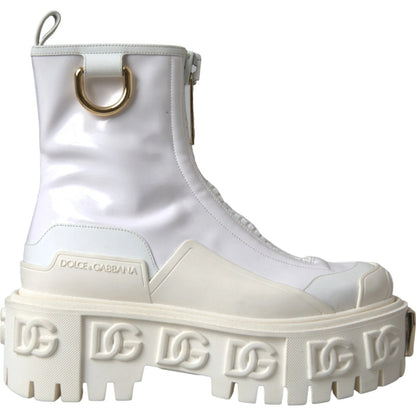 Dolce &amp; Gabbana Stiefeletten aus weißem Leder und Gummi mit Logo