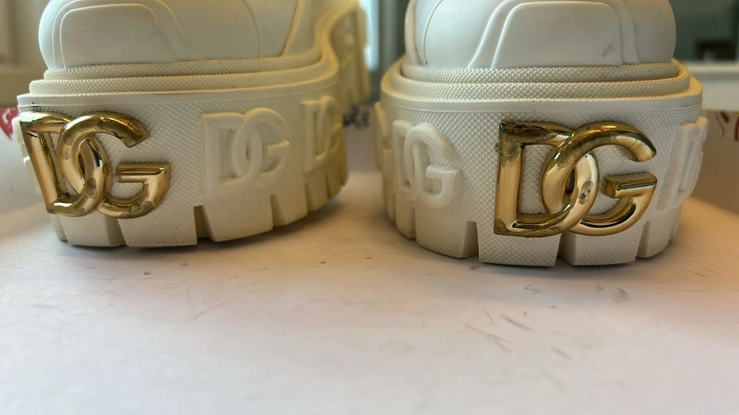 Dolce &amp; Gabbana Stiefeletten aus weißem Leder und Gummi mit Logo