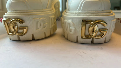 Dolce &amp; Gabbana Stiefeletten aus weißem Leder und Gummi mit Logo