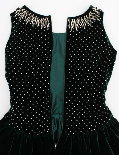 Dolce &amp; Gabbana, langes Maxikleid aus grünem Samt mit Kristallen