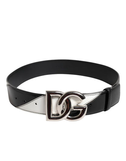 Dolce & Gabbana Black White Leather DG Metal Buckle Belt