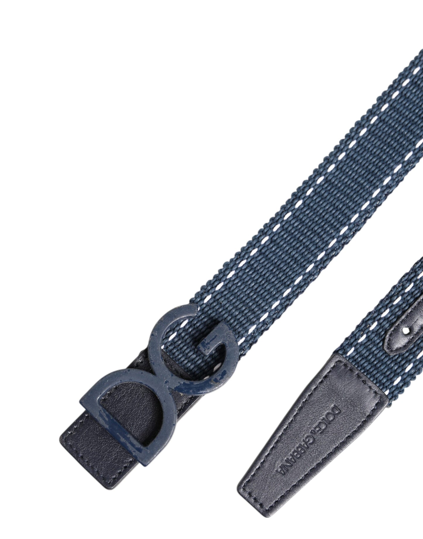 Dolce &amp; Gabbana, blauer Baumwollledergürtel mit DG-Logo und Metallschnalle