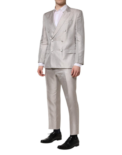 Dolce & Gabbana Light Gray Jacquard Silk Dotted 2 Piece Suit