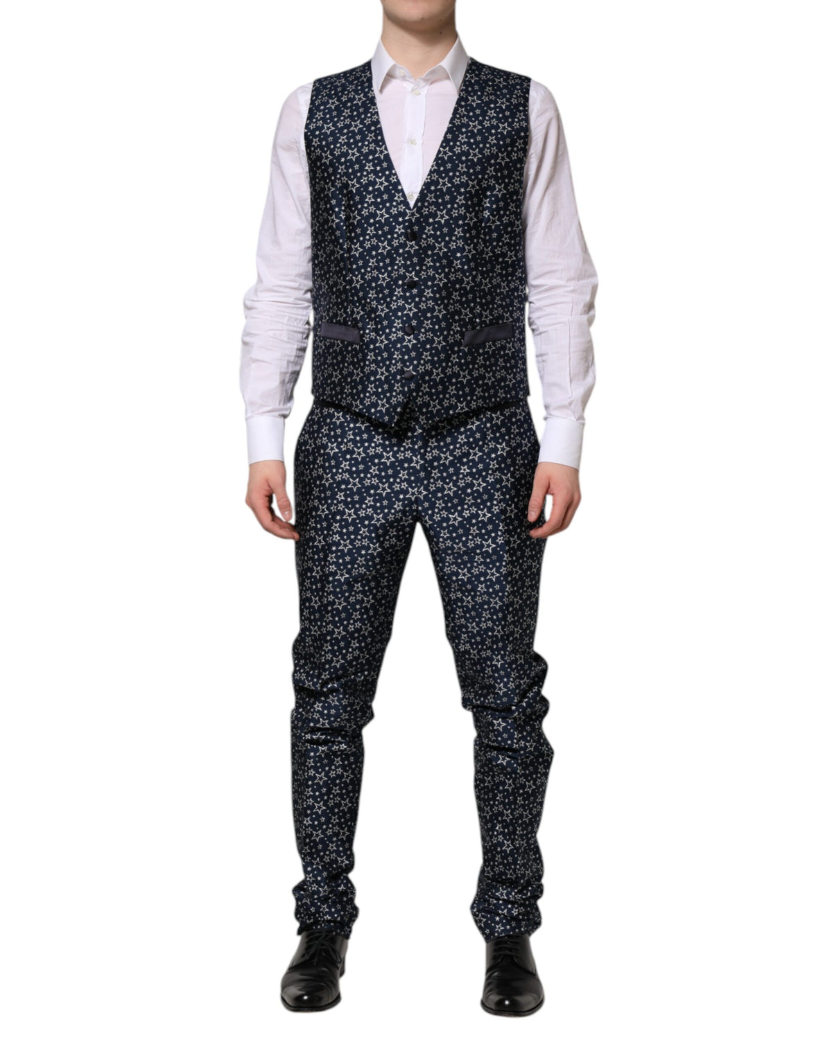 Dolce &amp; Gabbana – Blauer MARTINI-Jacquard-3-teiliger Anzug mit Stern