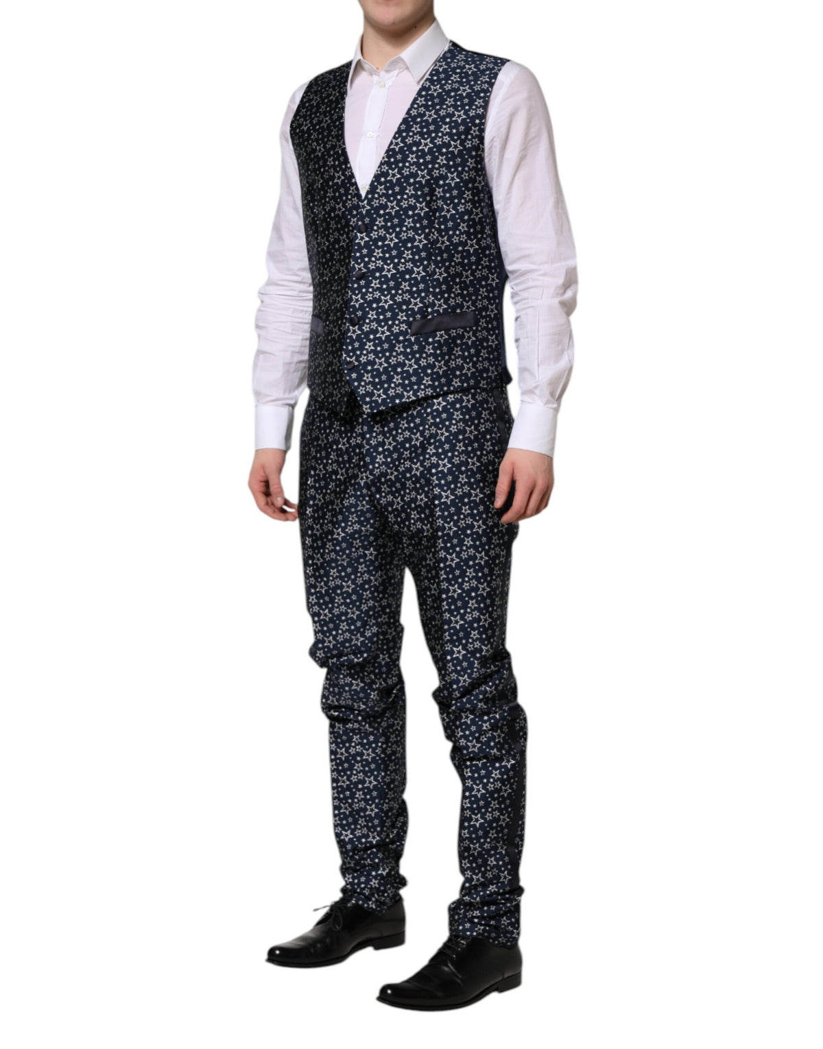Dolce &amp; Gabbana – Blauer MARTINI-Jacquard-3-teiliger Anzug mit Stern