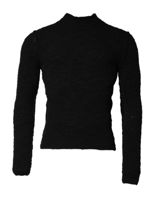 Dolce &amp; Gabbana – Schwarzer Pullover aus Wollstrick mit Rundhalsausschnitt