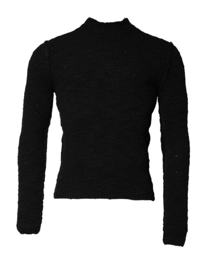 Dolce &amp; Gabbana – Schwarzer Pullover aus Wollstrick mit Rundhalsausschnitt