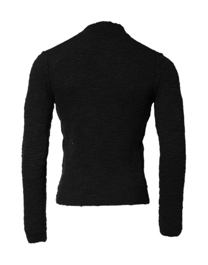 Dolce &amp; Gabbana – Schwarzer Pullover aus Wollstrick mit Rundhalsausschnitt