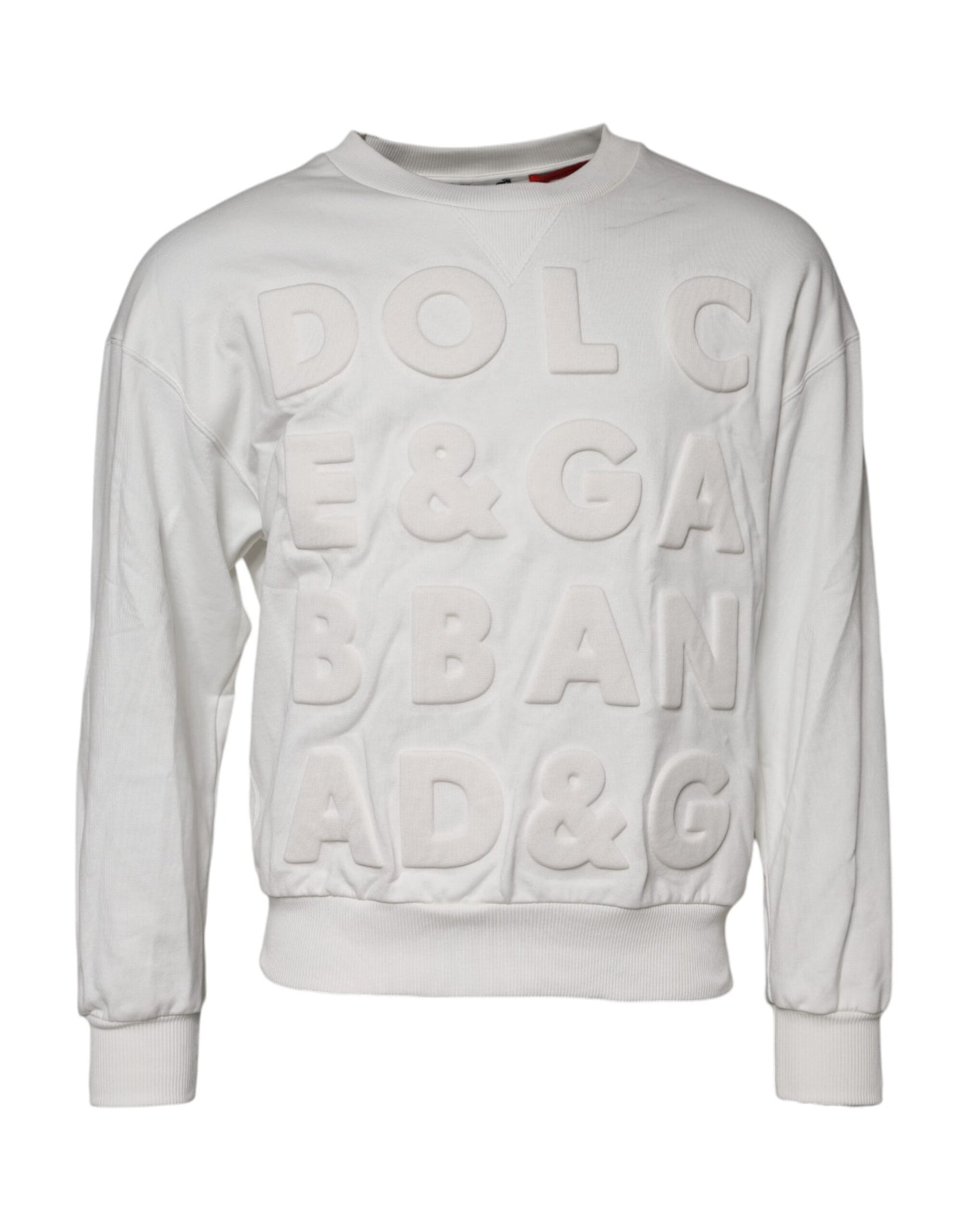 Dolce &amp; Gabbana – Weißer Baumwollpullover mit Rundhalsausschnitt und geprägtem Logo