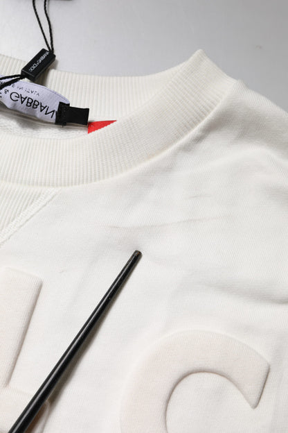 Dolce &amp; Gabbana – Weißer Baumwollpullover mit Rundhalsausschnitt und geprägtem Logo