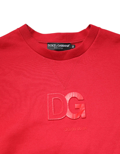 Dolce &amp; Gabbana – Roter Baumwollpullover mit Rundhalsausschnitt und geprägtem Logo