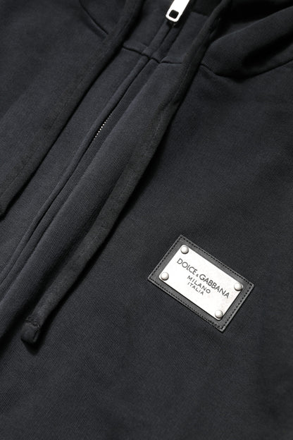 Dolce &amp; Gabbana Schwarzes Logo Full Zip Kapuzenpullover Herren