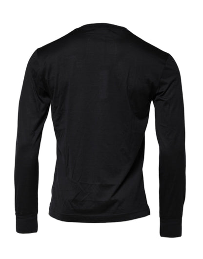 Dolce &amp; Gabbana Dunkelblauer Seidenpullover mit Rundhalsausschnitt für Herren