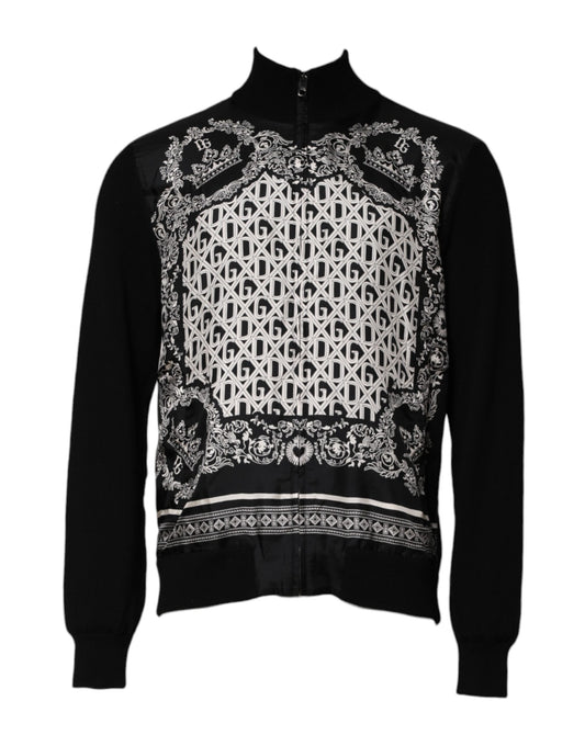 Dolce & Gabbana – Schwarz-weißer Pullover mit durchgehendem Reißverschluss und Bandana-Print