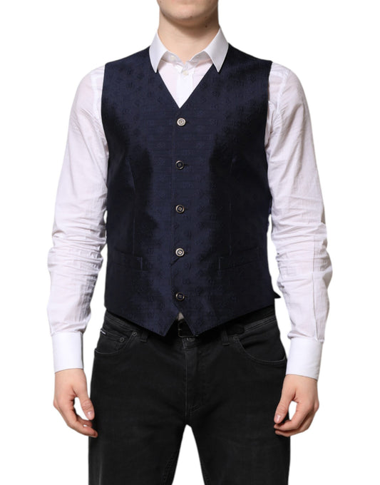 Dolce &amp; Gabbana Dunkelblaue Weste aus Wolle mit Logo für formelle Herren