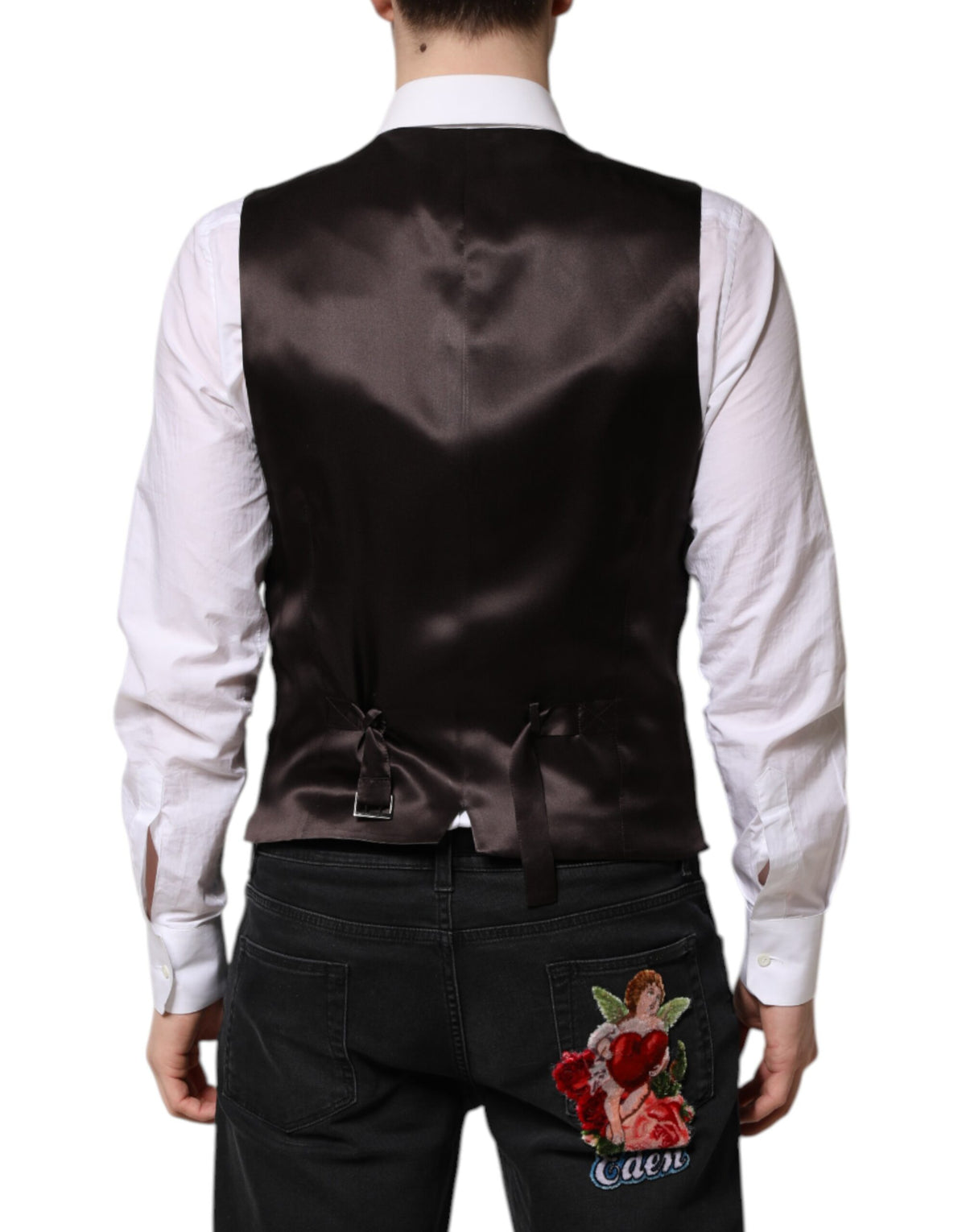 Dolce &amp; Gabbana Schwarze Streifen Wolle Formale Herren Weste
