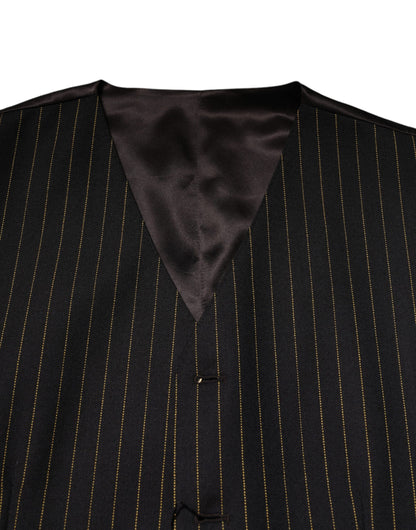 Dolce &amp; Gabbana Schwarze Streifen Wolle Formale Herren Weste