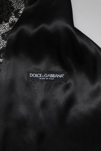 Dolce &amp; Gabbana Schwarz Grau Brokat Formale Herren Weste