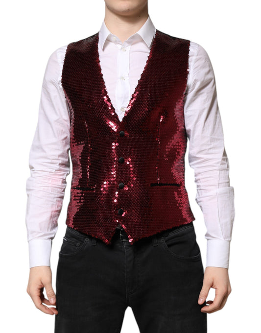 Dolce &amp; Gabbana Rote Weste mit Pailletten für formelle Anlässe für Herren