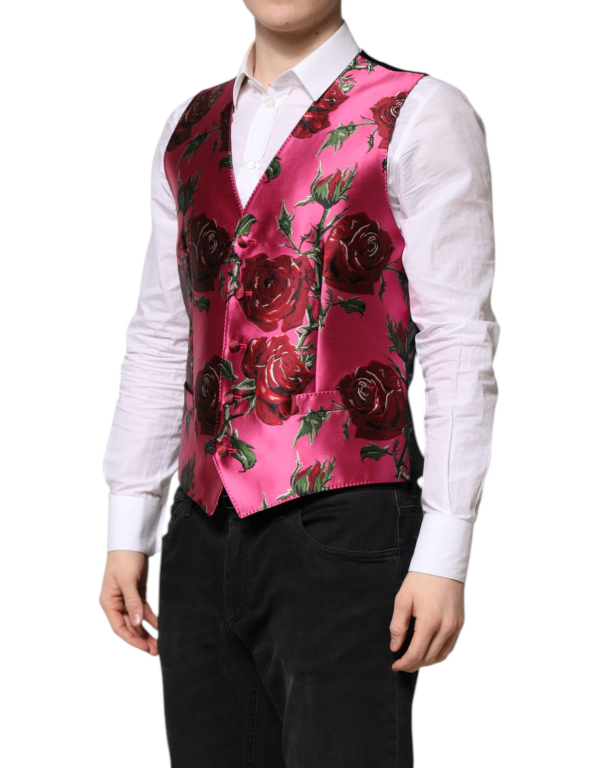 Dolce & Gabbana Rosa geblühte Satin-Anzugweste für Herren