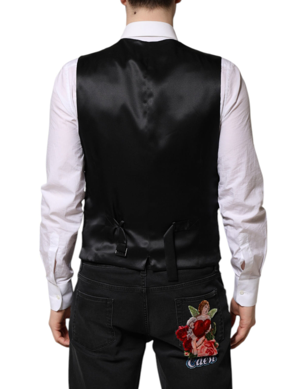 Dolce & Gabbana Rosa geblühte Satin-Anzugweste für Herren
