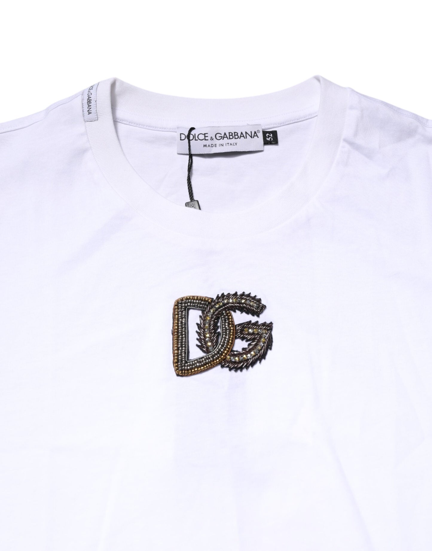 Dolce &amp; Gabbana – Weißes T-Shirt mit Rundhalsausschnitt und Logo-Stickerei