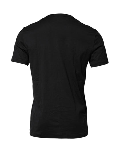 Dolce & Gabbana Black Cotton Embroidered Crew Neck T-shirt