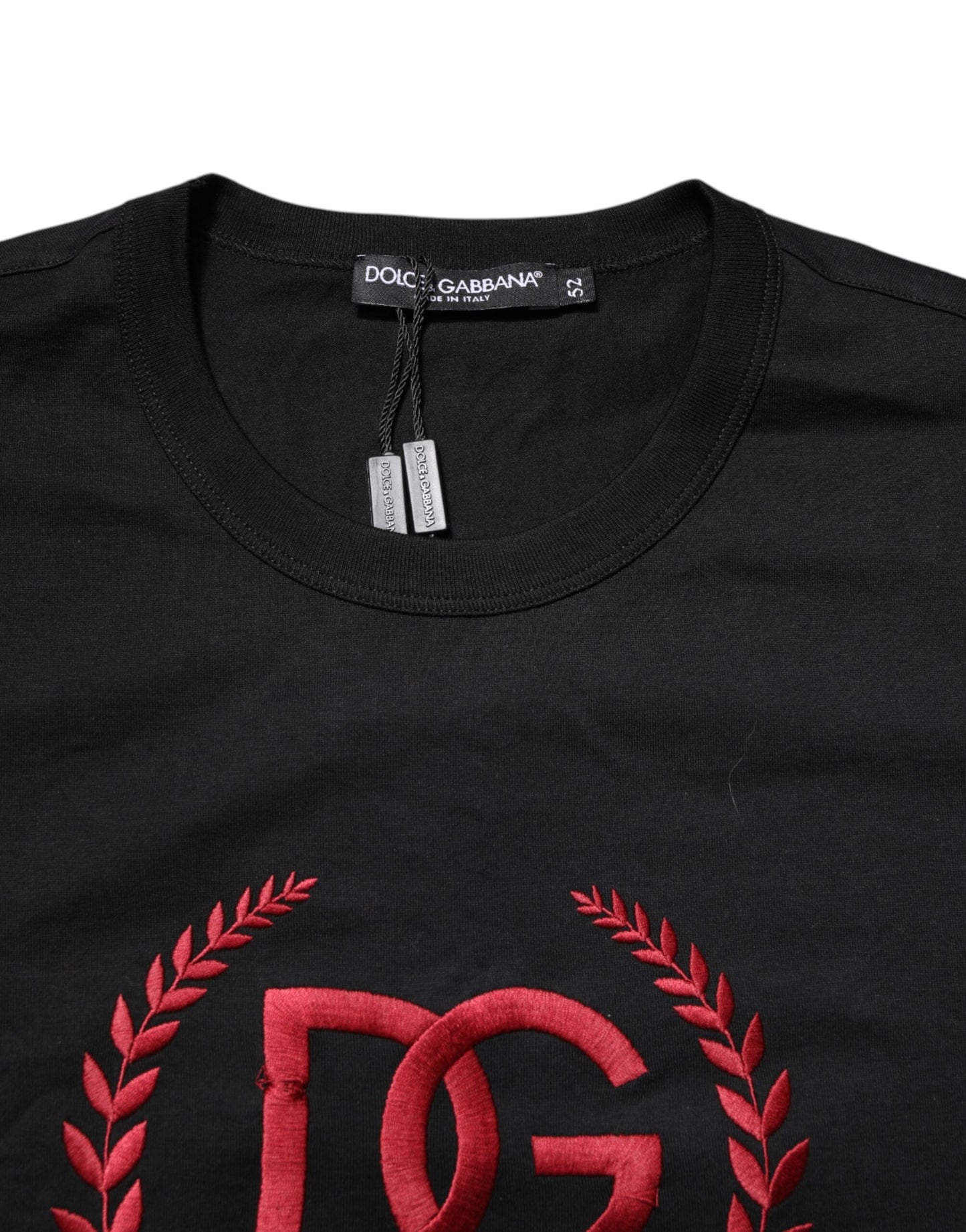 Dolce & Gabbana Black Cotton Embroidered Crew Neck T-shirt
