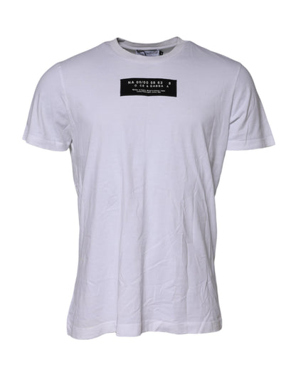 Dolce & Gabbana White Cotton Logo Patch Crew Neck T-shirt