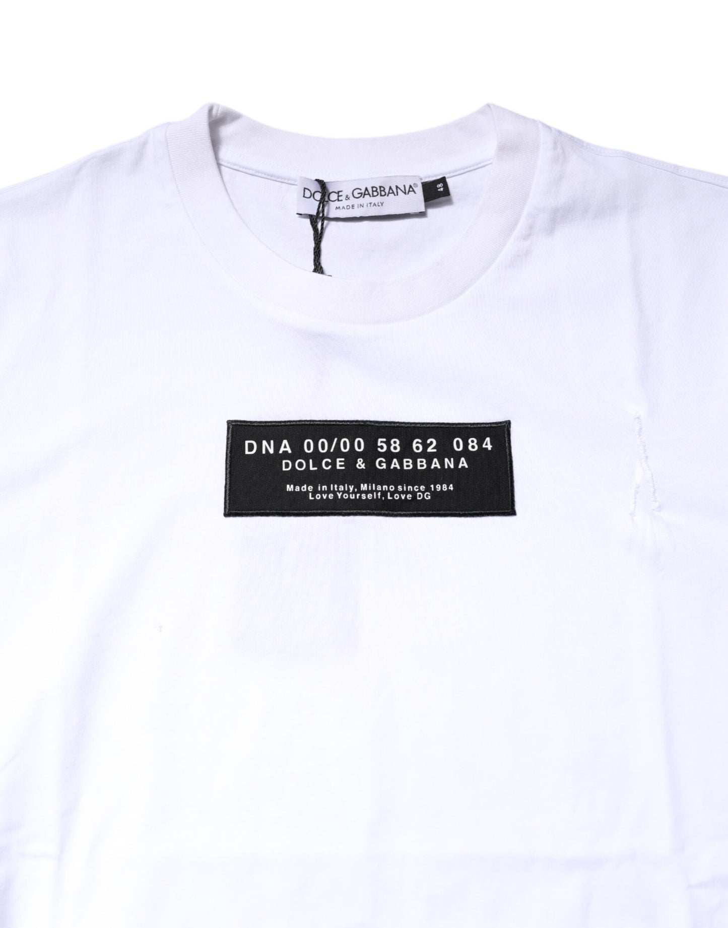 Dolce & Gabbana White Cotton Logo Patch Crew Neck T-shirt