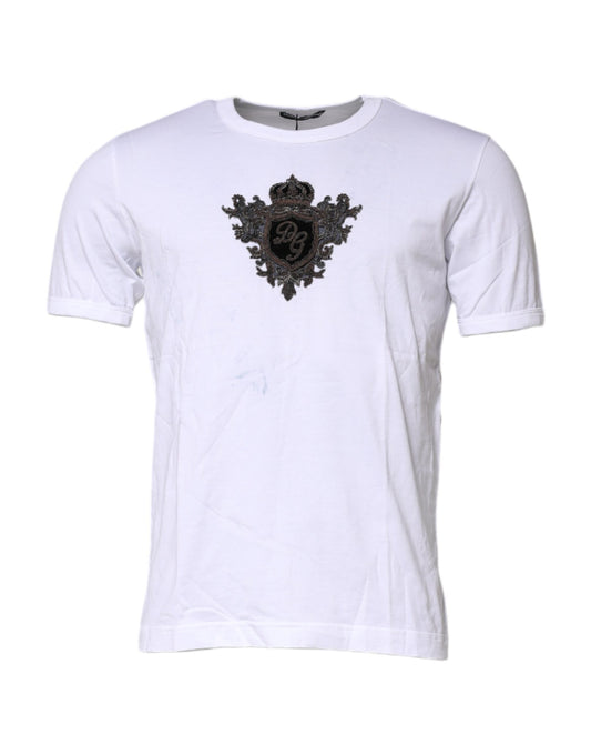 Dolce & Gabbana White Cotton Embroidered Round Neck T-shirt