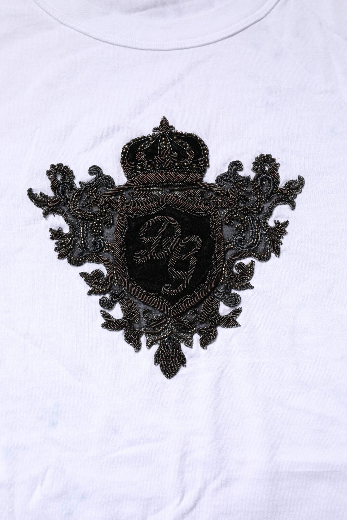 Dolce &amp; Gabbana – Weißes T-Shirt aus bestickter Baumwolle mit Rundhalsausschnitt