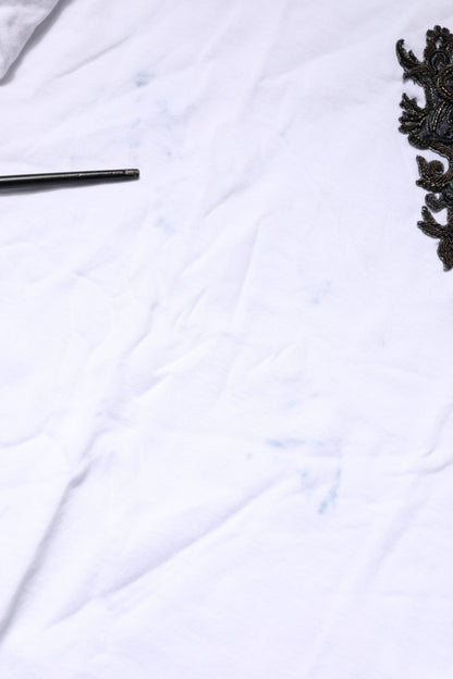 Dolce &amp; Gabbana – Weißes T-Shirt aus bestickter Baumwolle mit Rundhalsausschnitt