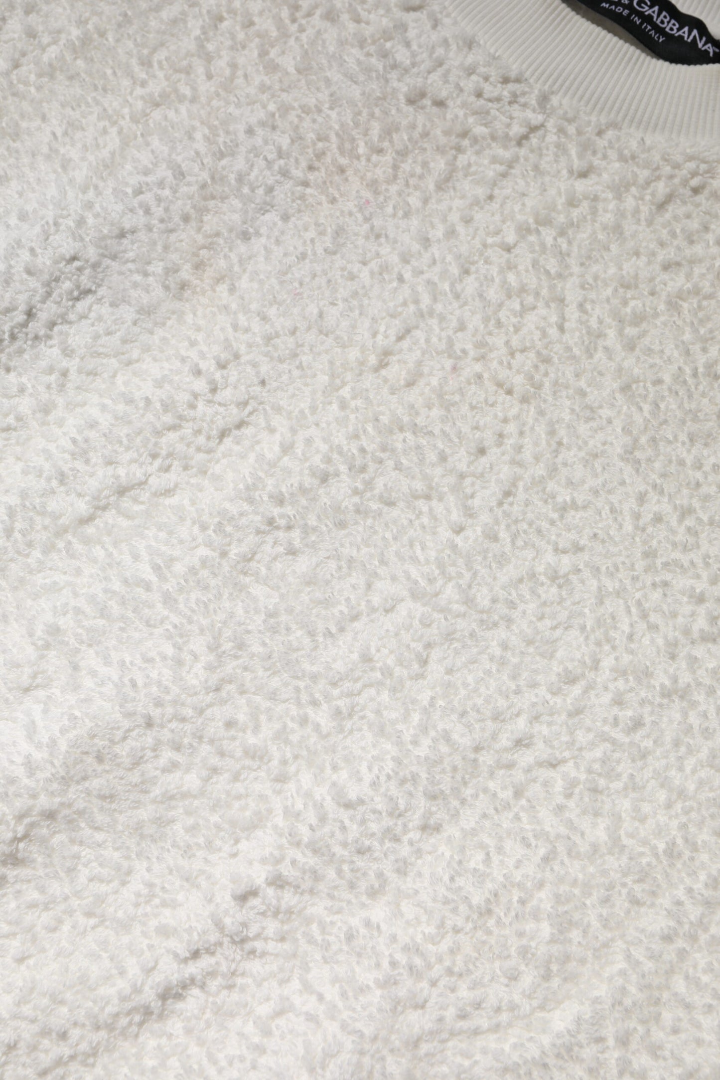Dolce &amp; Gabbana – Weißer Pullover aus Baumwollfleece mit Rundhalsausschnitt