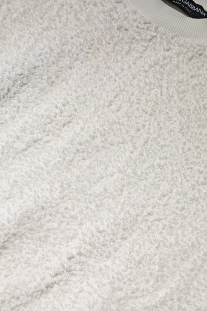 Dolce &amp; Gabbana – Weißer Pullover aus Baumwollfleece mit Rundhalsausschnitt