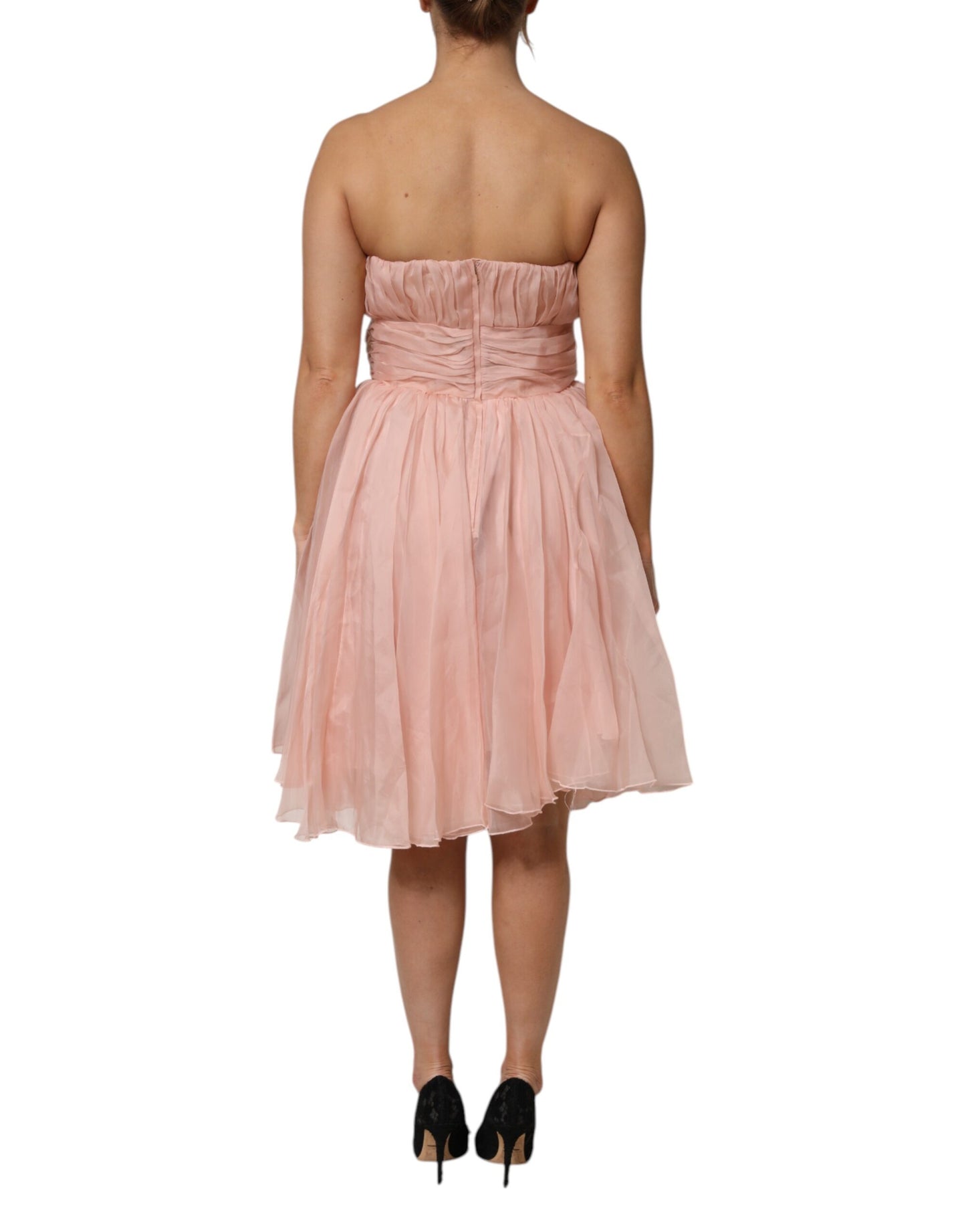 Dolce & Gabbana Pink Silk Chiffon A-line Pleated Midi Dress