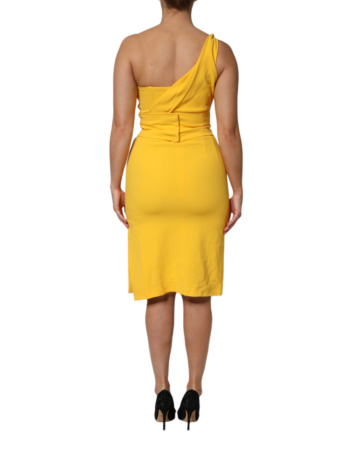 Dolce &amp; Gabbana – Gelbes Midikleid mit One-Shoulder-Träger und seitlichem Schlitz