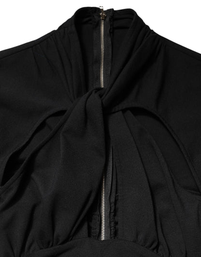 Dolce &amp; Gabbana – Schwarzes, langärmliges Etui-Midikleid