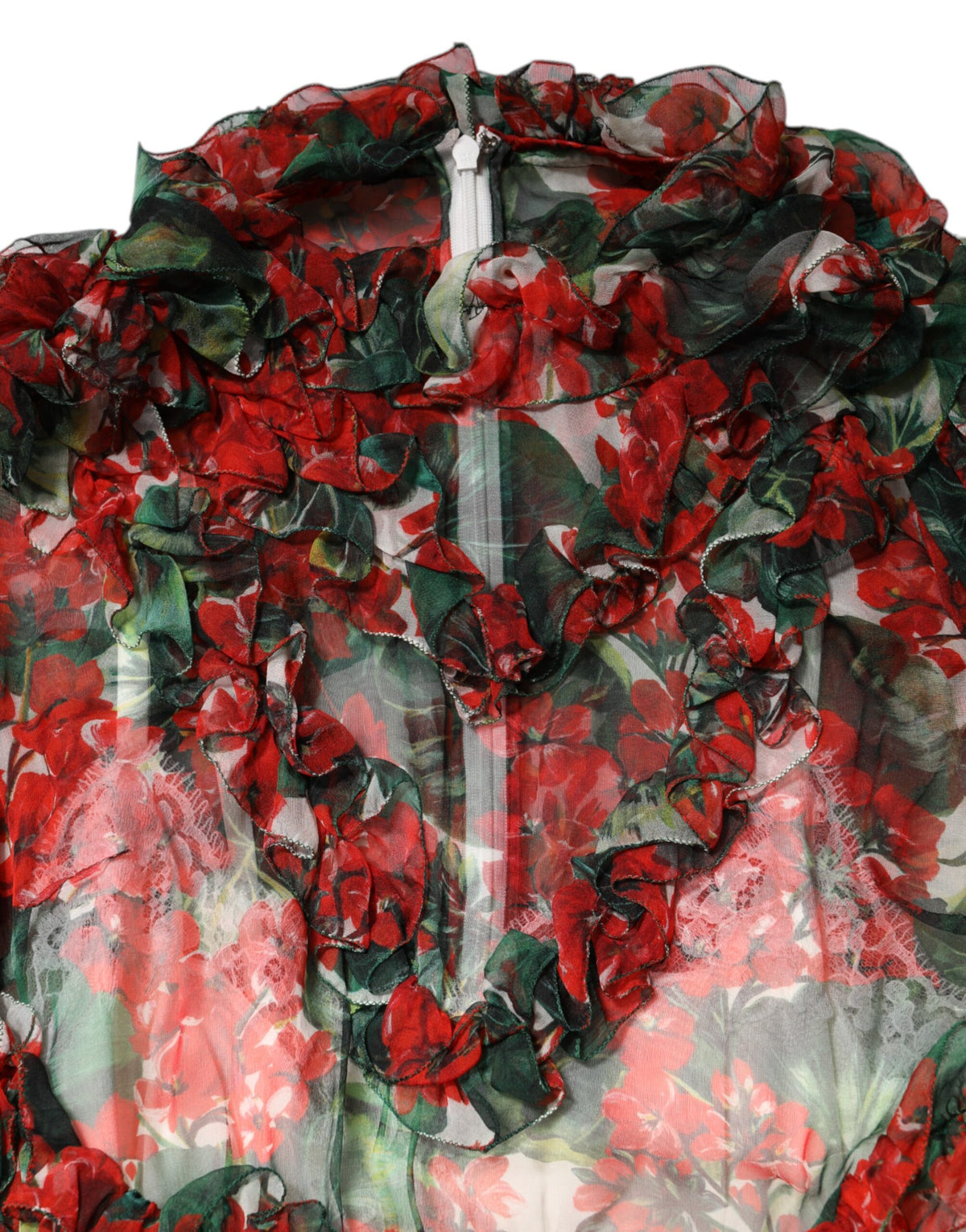 Dolce &amp; Gabbana – Mehrfarbiges, langärmliges Kleid mit Rüschen und Blumenmuster