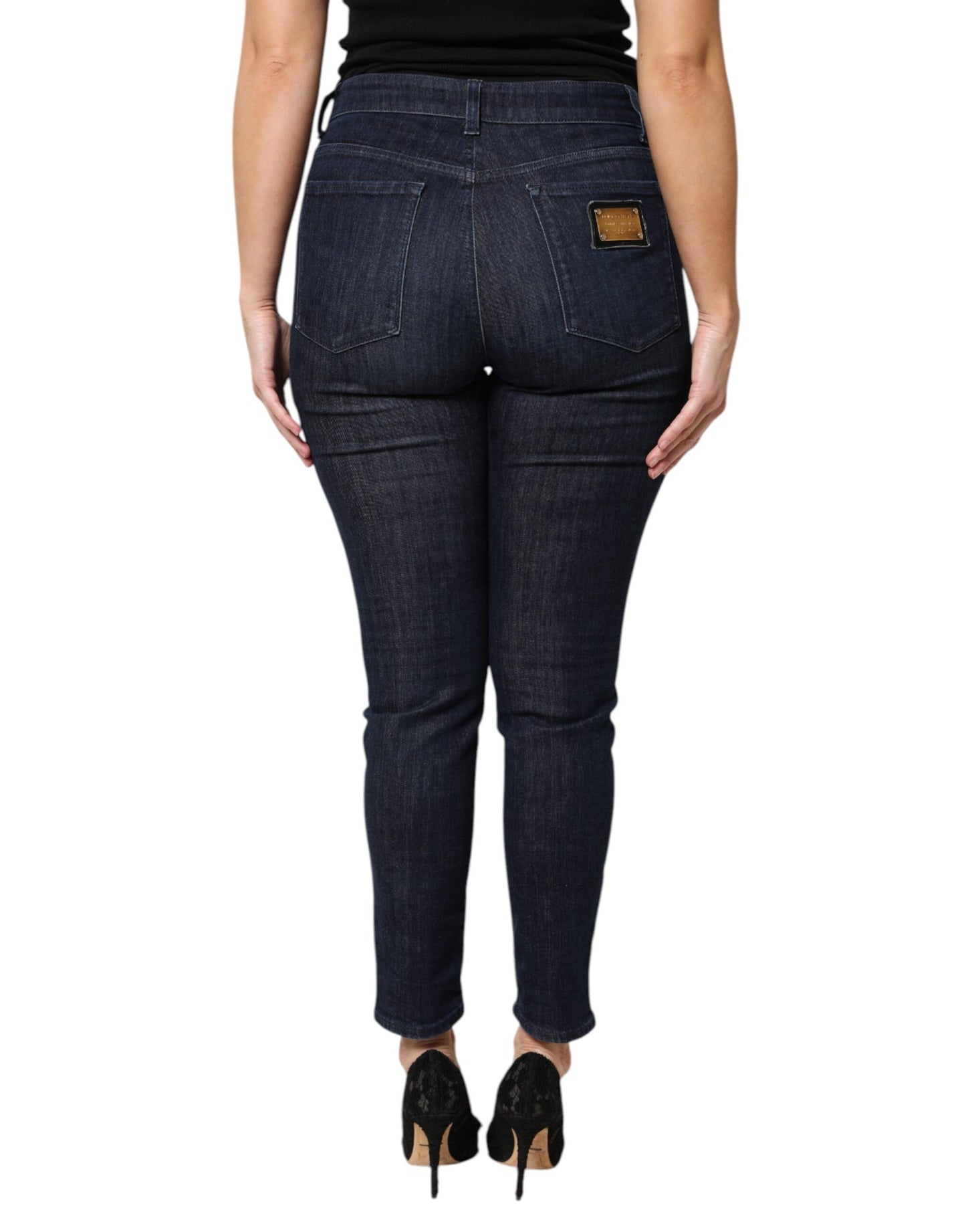 Dolce &amp; Gabbana Dunkelblaue Skinny-Jeans aus verkürzter Baumwolle