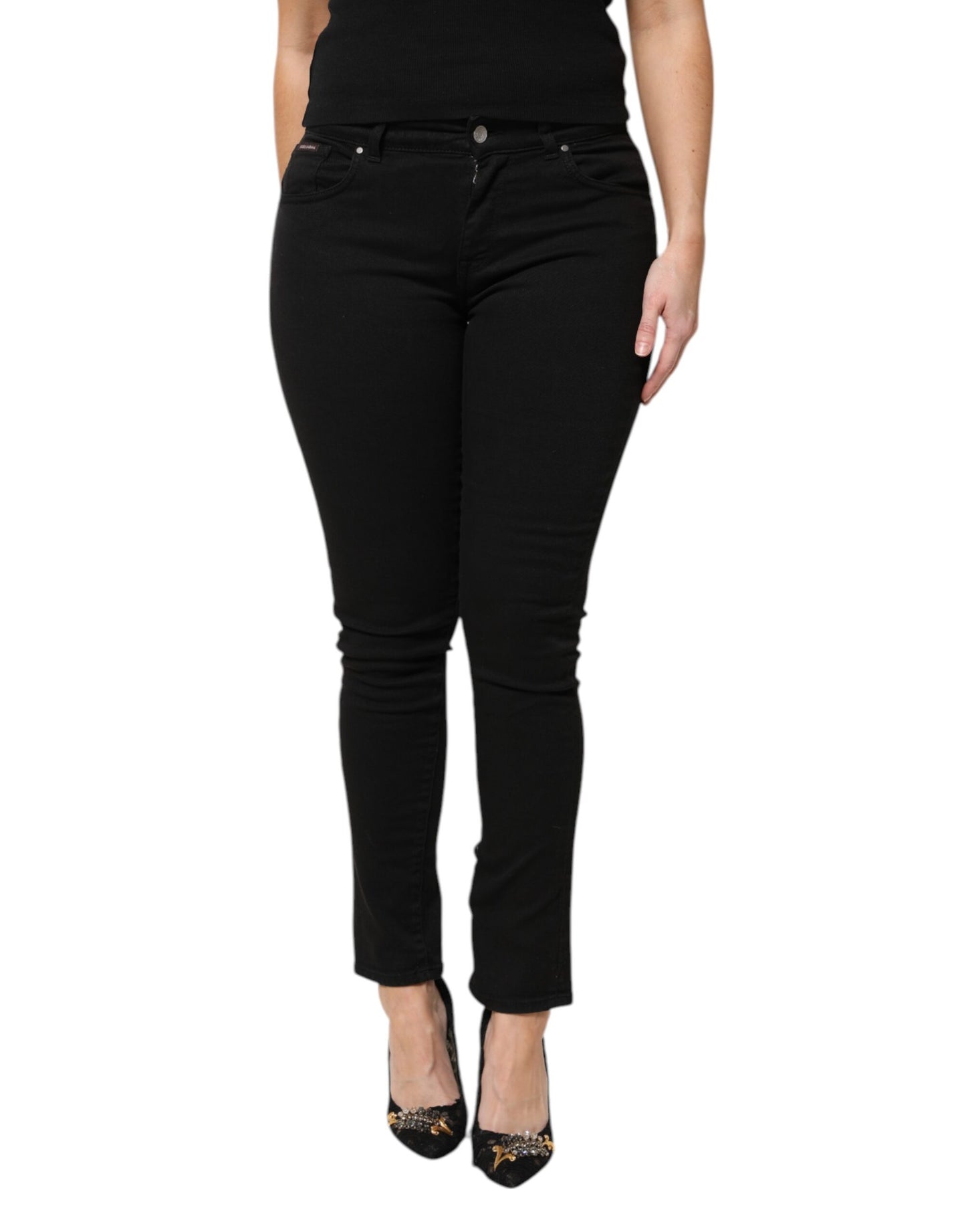 Dolce &amp; Gabbana – Schwarze Skinny-Jeans aus Baumwolle mit Logo und mittlerer Taille