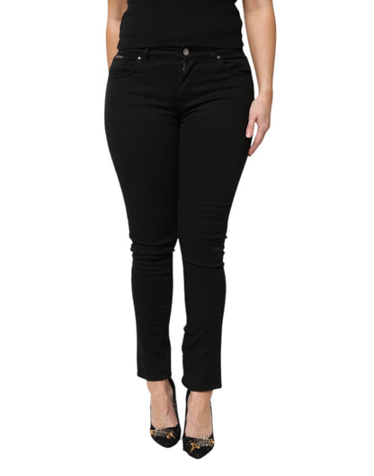 Dolce &amp; Gabbana – Schwarze Skinny-Jeans aus Baumwolle mit Logo und mittlerer Taille